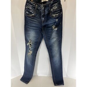 Refuge Distressed Skinny Jeans Women's Size 2 Blue Mid Rise Stretch Denim
